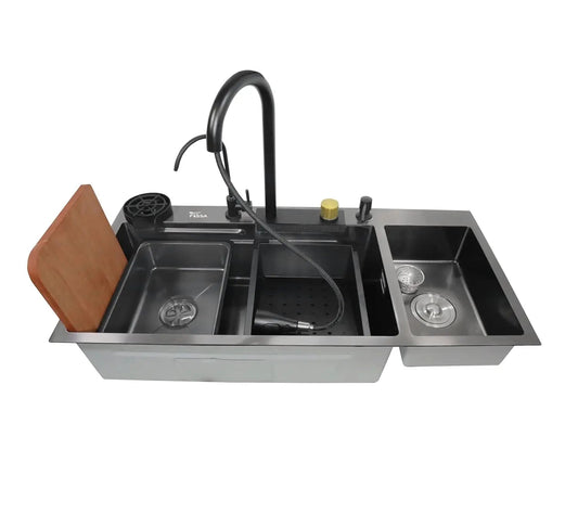 Premium black  Stainless Steel Smart Waterfall Kitchen Sink (37"x18"x09")